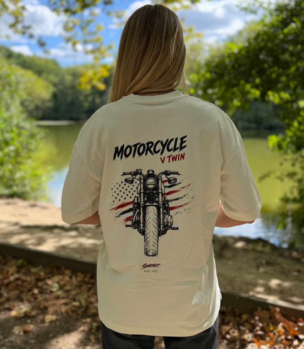 T-SHIRT OVERSIZE MOTORCYCLE BLANC